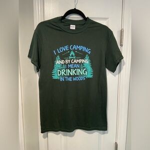 NWOT Green Size L Graphic Print Tee Shirt Love Camping Drinking Woods Funny